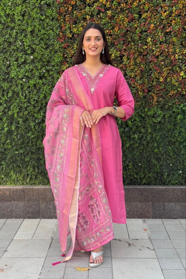 Gorgeous Pink Color Silk Fabric Designer Suit