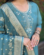 Gorgeous Teal Color Silk Fabric Designer Suit