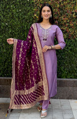 Gorgeous Purple Color Silk Fabric Designer Suit