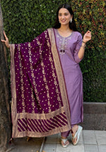 Gorgeous Purple Color Silk Fabric Designer Suit