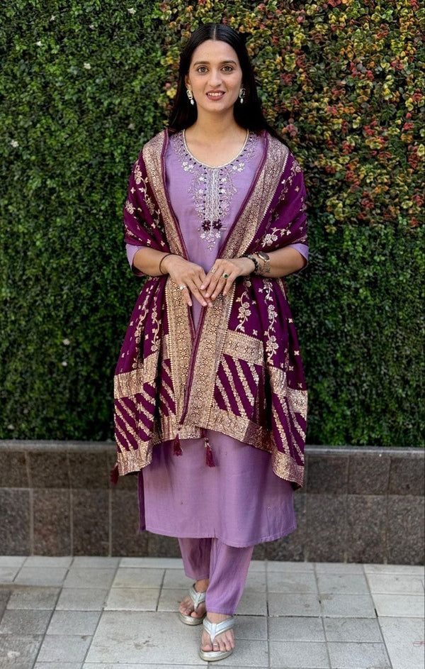 Gorgeous Purple Color Silk Fabric Designer Suit
