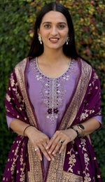 Gorgeous Purple Color Silk Fabric Designer Suit