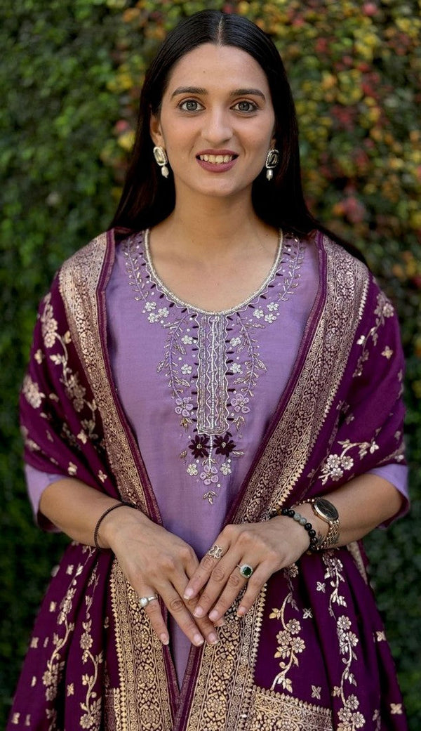 Gorgeous Purple Color Silk Fabric Designer Suit