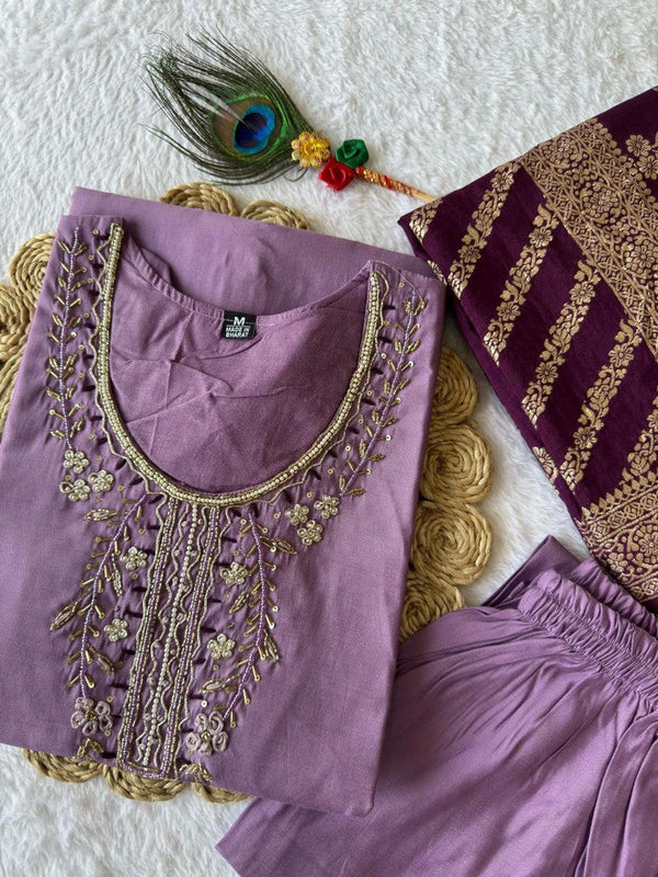 Gorgeous Purple Color Silk Fabric Designer Suit
