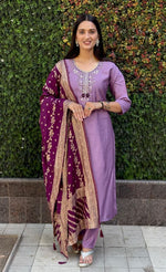 Gorgeous Purple Color Silk Fabric Designer Suit