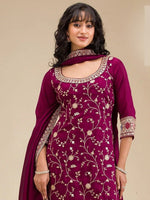 Tasteful Maroon Color Vichitra Fabric Plazzo Suit