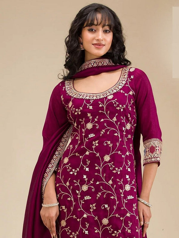 Tasteful Maroon Color Vichitra Fabric Plazzo Suit