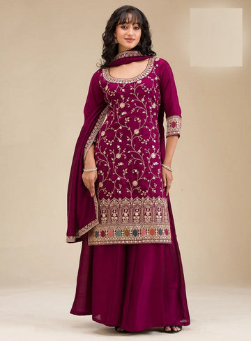 Tasteful Maroon Color Vichitra Fabric Plazzo Suit