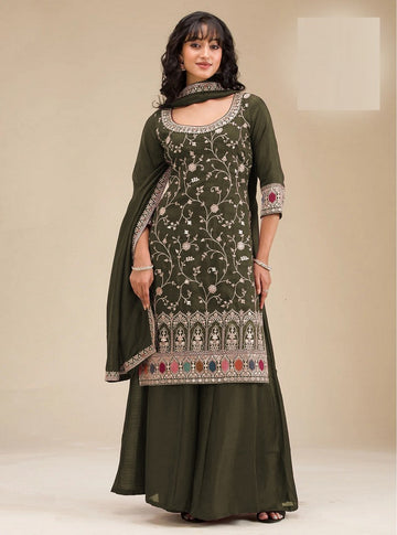 Tasteful Green Color Vichitra Fabric Plazzo Suit