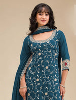 Tasteful Teal Color Vichitra Fabric Plazzo Suit