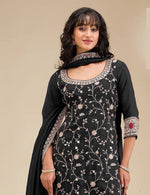 Tasteful Black Color Vichitra Fabric Plazzo Suit