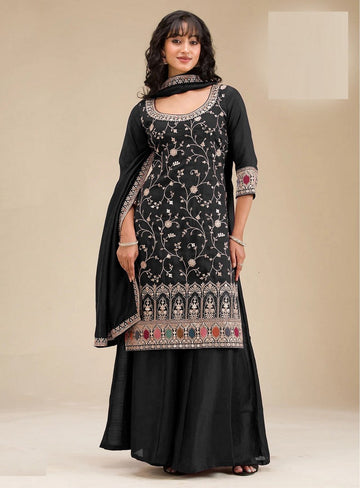 Tasteful Black Color Vichitra Fabric Plazzo Suit