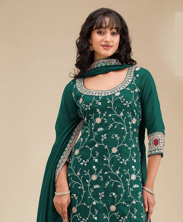 Tasteful Green Color Vichitra Fabric Plazzo Suit