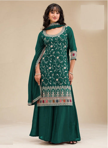 Tasteful Green Color Vichitra Fabric Plazzo Suit
