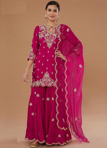 Tasteful Pink Color Vichitra Fabric Plazzo Suit