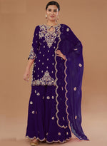 Tasteful Blue Color Vichitra Fabric Plazzo Suit