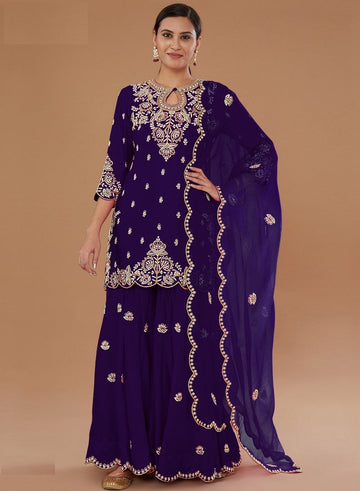 Tasteful Blue Color Vichitra Fabric Plazzo Suit