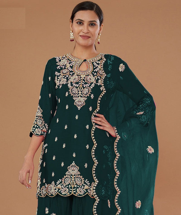 Tasteful Green Color Vichitra Fabric Plazzo Suit