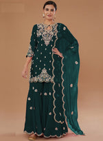 Tasteful Green Color Vichitra Fabric Plazzo Suit