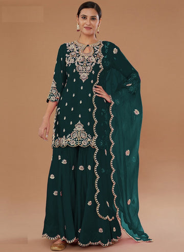 Tasteful Green Color Vichitra Fabric Plazzo Suit