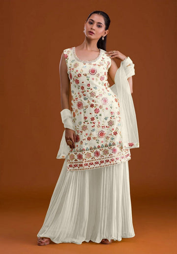 Tasteful White Color Georgette Fabric Plazzo Suit