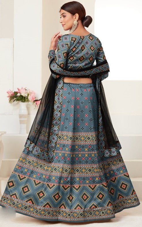Glowing Grey Color Silk Fabric Designer Lehenga
