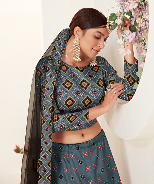 Glowing Grey Color Silk Fabric Designer Lehenga