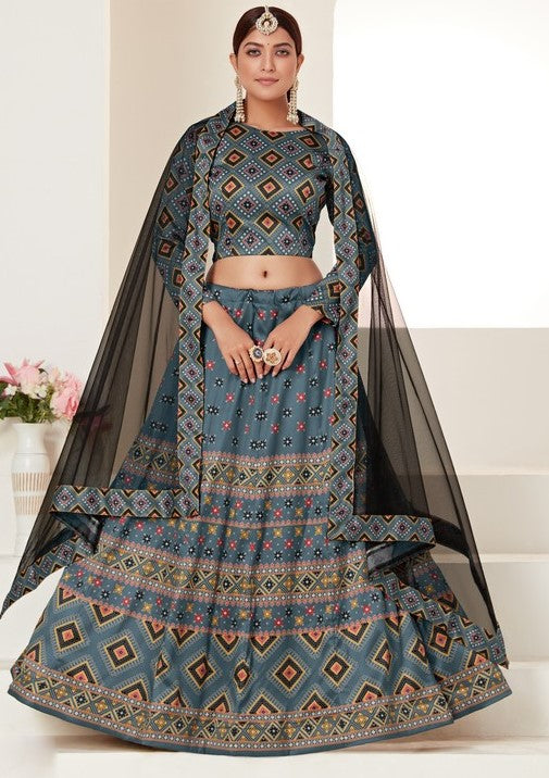 Glowing Grey Color Silk Fabric Designer Lehenga