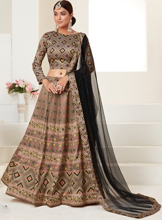 Glowing Brown Color Silk Fabric Designer Lehenga