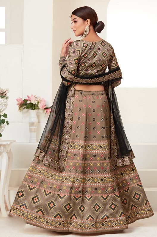 Glowing Brown Color Silk Fabric Designer Lehenga