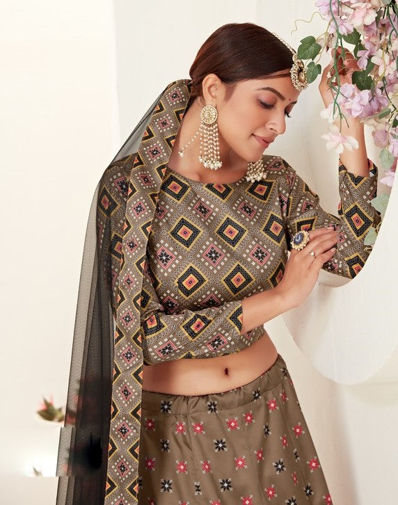 Glowing Brown Color Silk Fabric Designer Lehenga