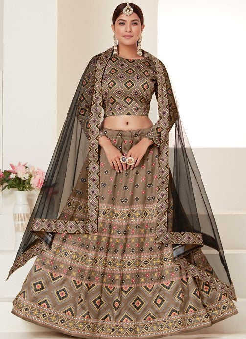 Glowing Brown Color Silk Fabric Designer Lehenga