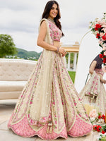 Charming Cream Color Tissue Fabric Party Wear Lehenga
