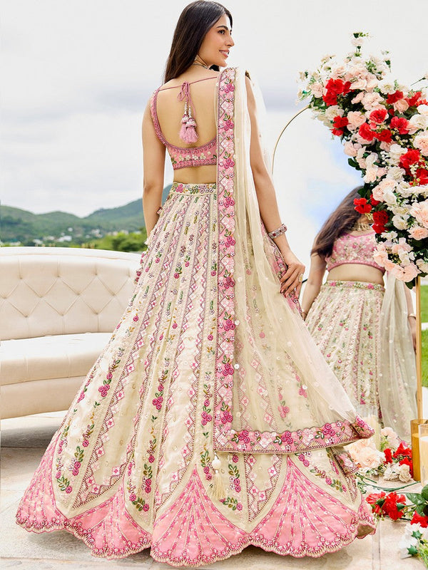Charming Cream Color Tissue Fabric Party Wear Lehenga