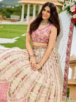 Charming Cream Color Tissue Fabric Party Wear Lehenga