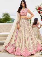 Charming Cream Color Tissue Fabric Party Wear Lehenga