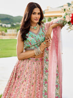 Charming Pink Color Tissue Fabric Party Wear Lehenga