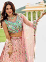 Charming Pink Color Tissue Fabric Party Wear Lehenga