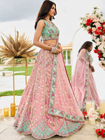 Charming Pink Color Tissue Fabric Party Wear Lehenga