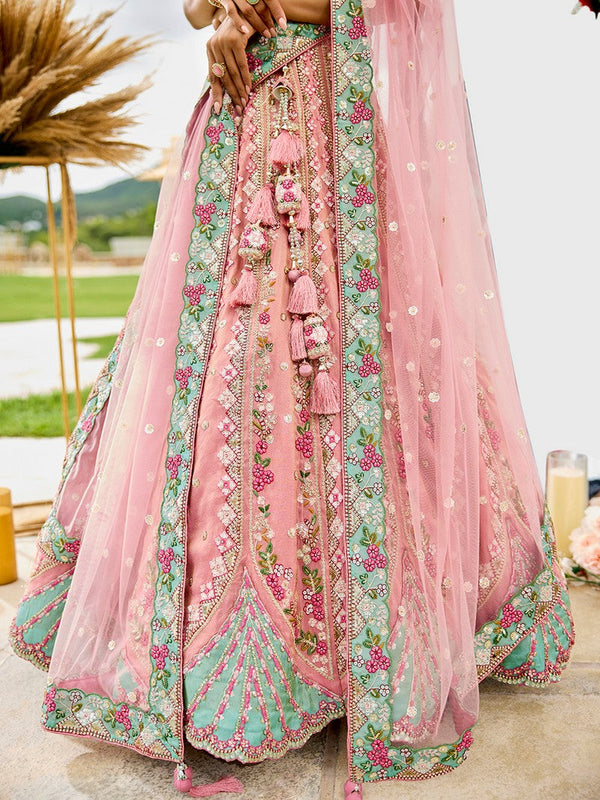 Charming Pink Color Tissue Fabric Party Wear Lehenga