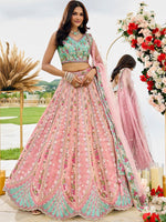 Charming Pink Color Tissue Fabric Party Wear Lehenga