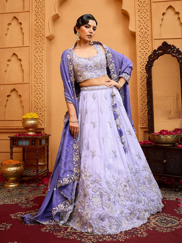 Charming Purple Color Tissue Fabric Party Wear Lehenga