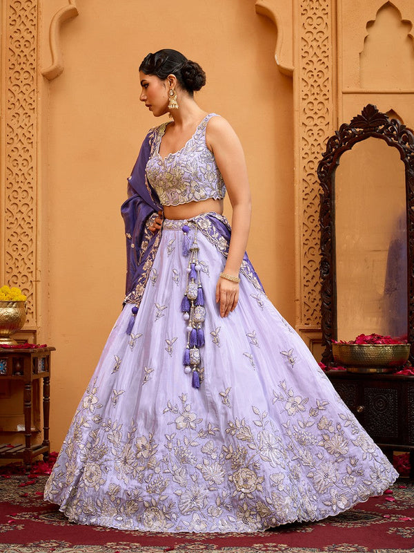 Charming Purple Color Tissue Fabric Party Wear Lehenga
