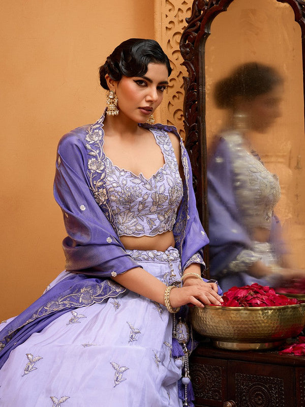 Charming Purple Color Tissue Fabric Party Wear Lehenga