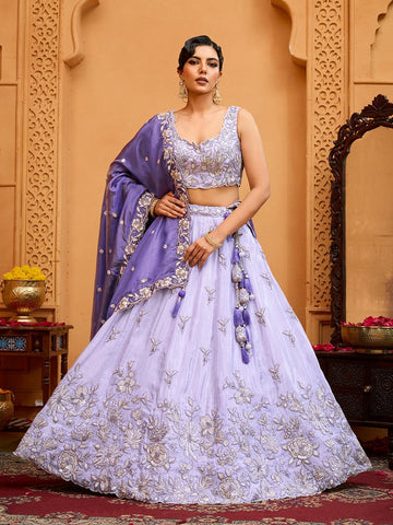 Charming Purple Color Tissue Fabric Party Wear Lehenga