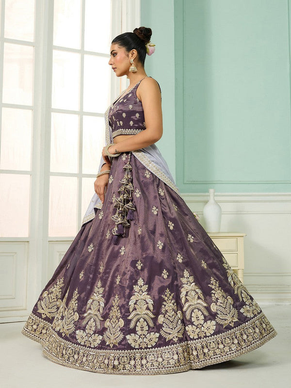 Charming Purple Color Tissue Fabric Party Wear Lehenga