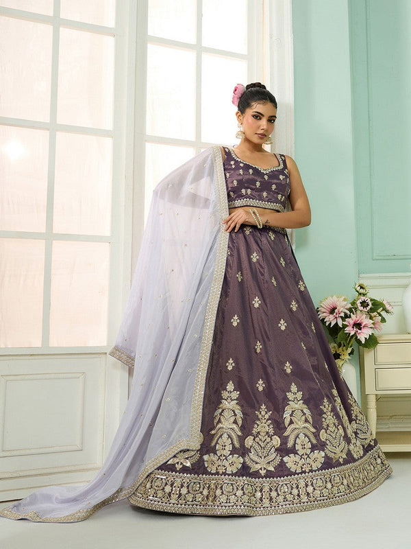 Charming Purple Color Tissue Fabric Party Wear Lehenga