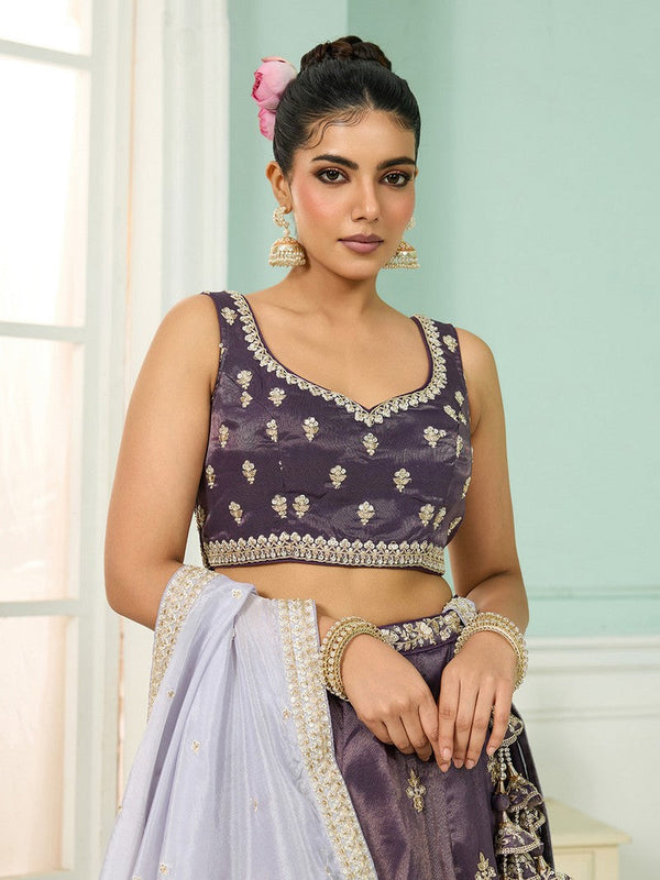 Charming Purple Color Tissue Fabric Party Wear Lehenga