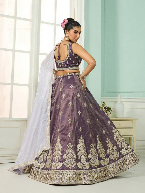Charming Purple Color Tissue Fabric Party Wear Lehenga
