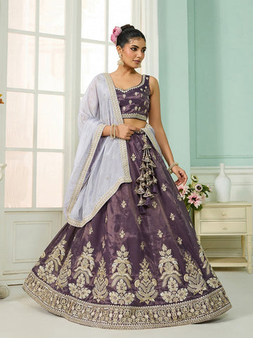 Charming Purple Color Tissue Fabric Party Wear Lehenga